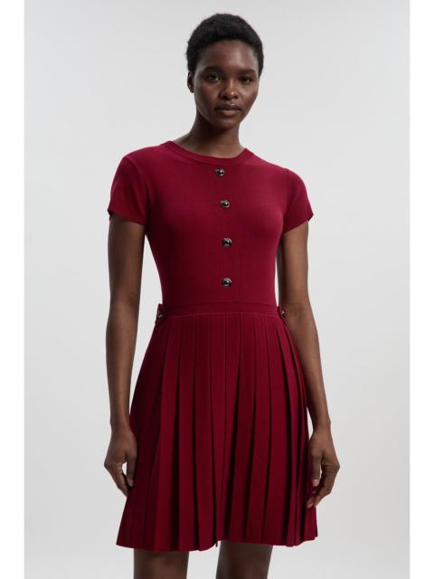 KAREN MILLEN Viscose Blend Tab Detail Pleated Knit Mini Dress