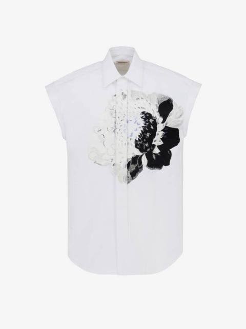 Alexander McQueen Men's Dutch Flower Sleeveless Shirt in Optic White