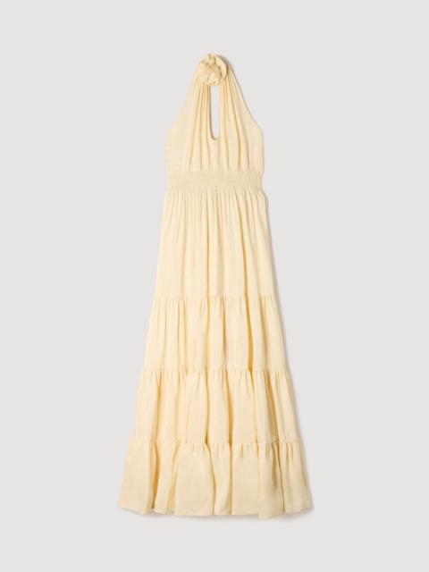 Sandro FLORAL NECK LINEN MAXI DRESS