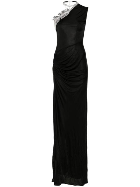 David Koma crystal-feather one shoulder gown