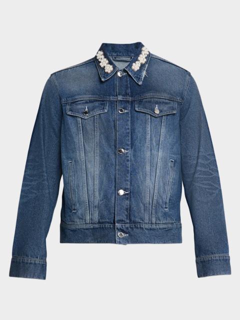 Simone Rocha Men's Pearly-Collar Denim Trucker Jacket