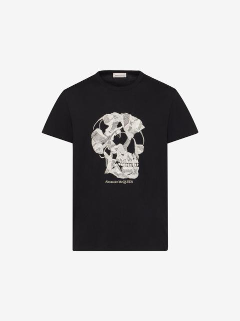 Alexander McQueen Men's Pressed Flower Skull T-shirt in Black