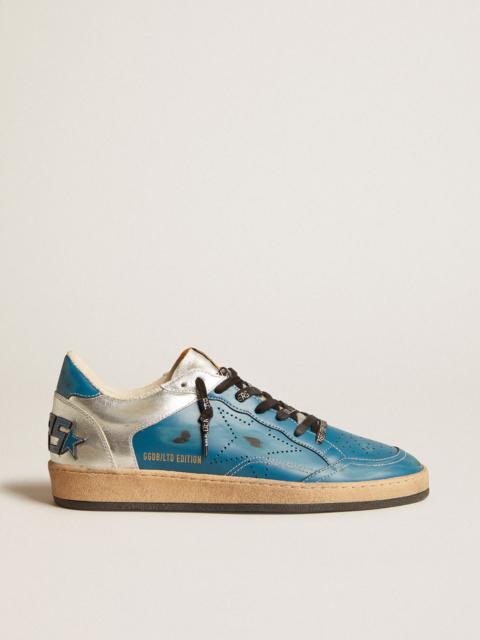 Golden Goose Ball Star LAB in glossy blue and silver leather with perforated star