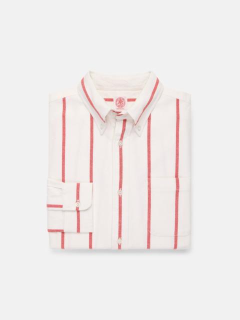 J. PRESS RED WOVEN STRIPE BRUSHED BUTTON DOWN SPORT SHIRT