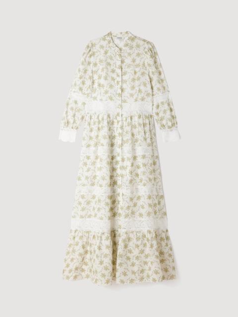 Sandro FLORAL LACE MIDI DRESS
