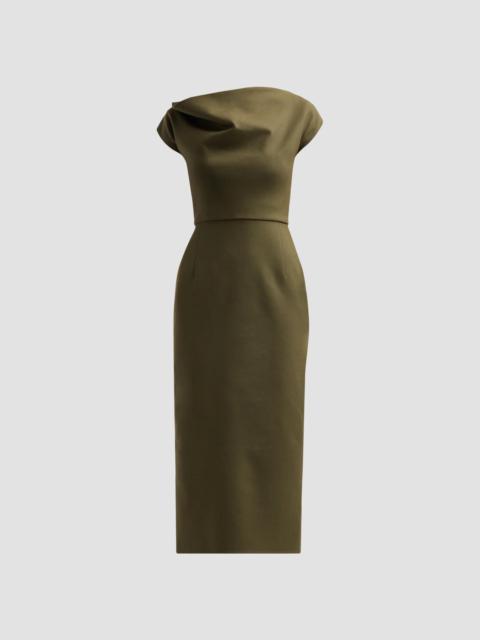 Oscar de la Renta Women's Draped Neck Stretch Wool Dress - Dark Moss