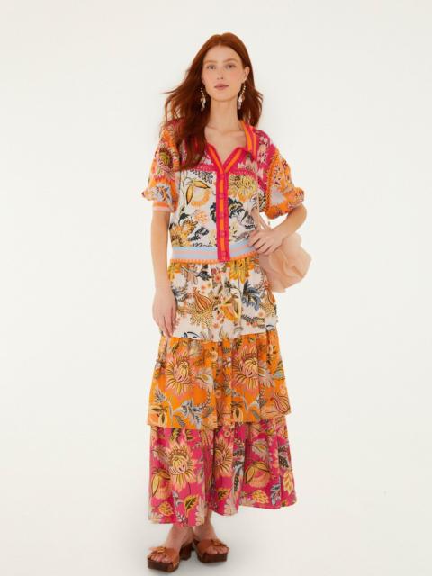 FARM RIO Multicolor Ligia Floral Mix Layered Lenzing Ecovero Euroflax Midi Skirt