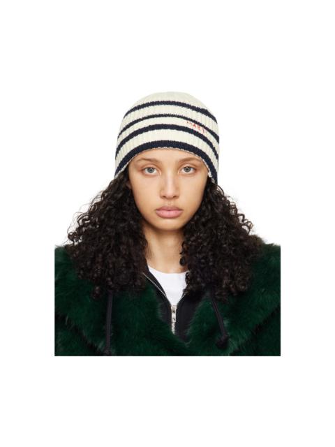 Off-White & Navy Ribbed Wool Beanie