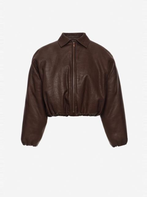MAGDA BUTRYM Cropped leather bomber jacket in dark brown
