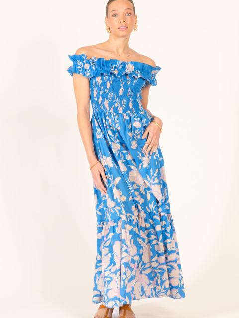 Poupette St Barth Long Dress Suzanne - Blue Palm Beach