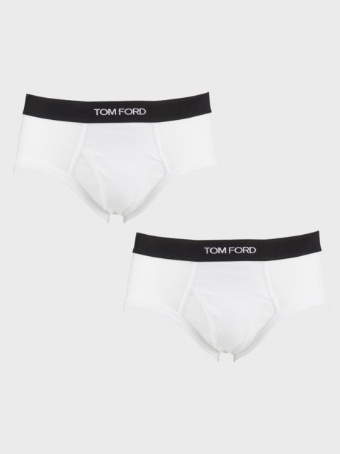 TOM FORD Men's 2-Pack Solid Jersey Logo-Waist Briefs