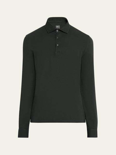 FEDELI Men's Giza Cotton Long-Sleeve Pique Polo Shirt