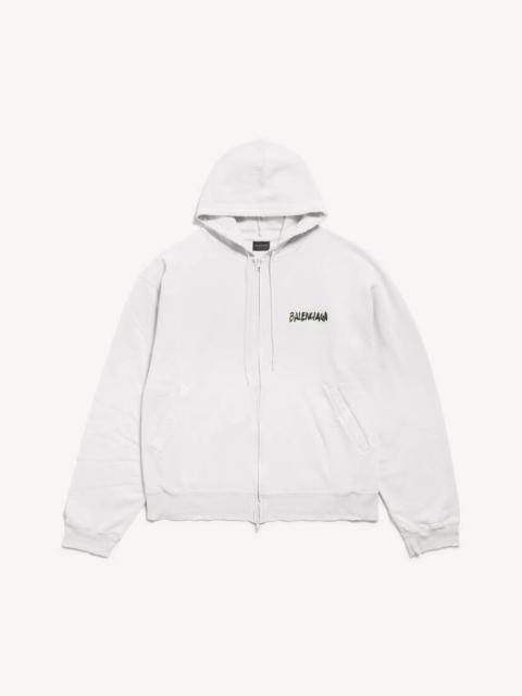 BALENCIAGA Men's Masking Tape Oversized Zip-up Hoodie in Dirty White