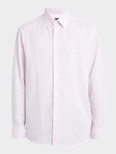 Brioni 남자의 면 Windowpane 스포츠 셔츠