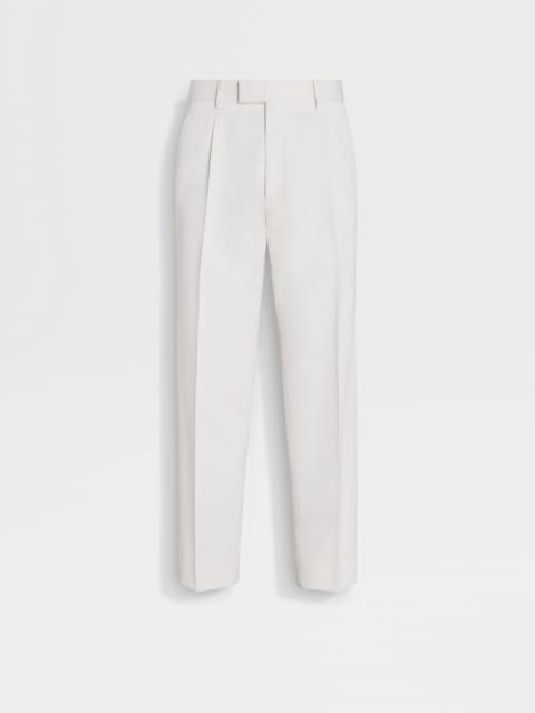 WHITE COTTON AND WOOL PANTS