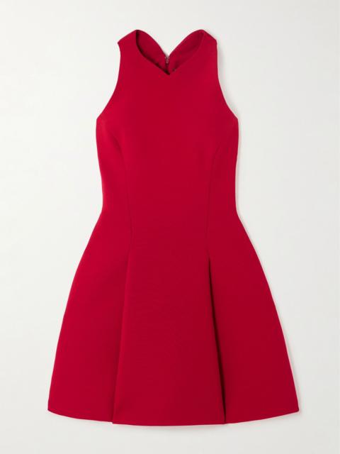 VERSACE Pleated wool-blend mini dress Red