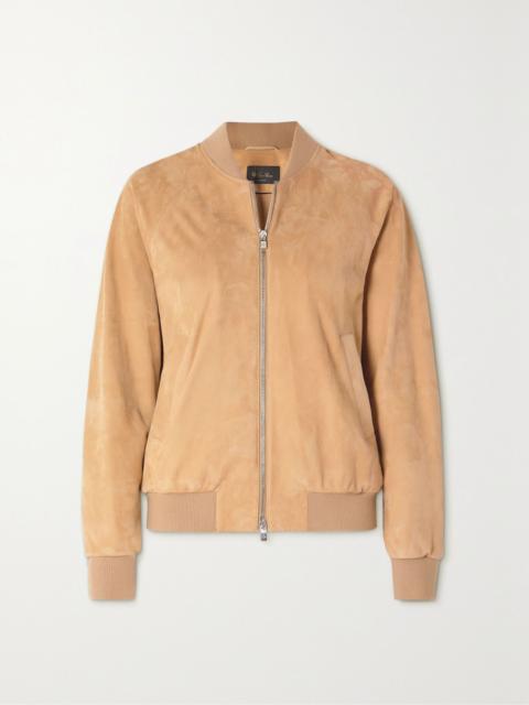 Loro Piana Ribbed cashmere-trimmed suede bomber jacket Beige
