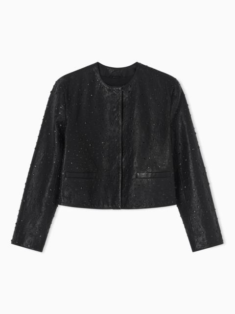 EMPORIO ARMANI BOXY JACKET IN VEGETABLE-TANNED NAPPA LAMBSKIN WITH ALL-OVER CRYSTALS