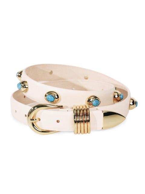 DÉHANCHE Women's Hollyhock Embellished Leather Belt - Ivory Turquoise Gold