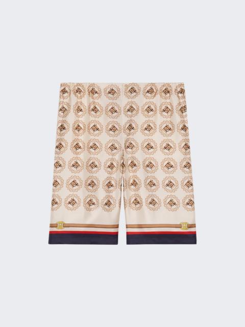 GUCCI Silk Twill Equestrian Print Shorts Ivory and Gold