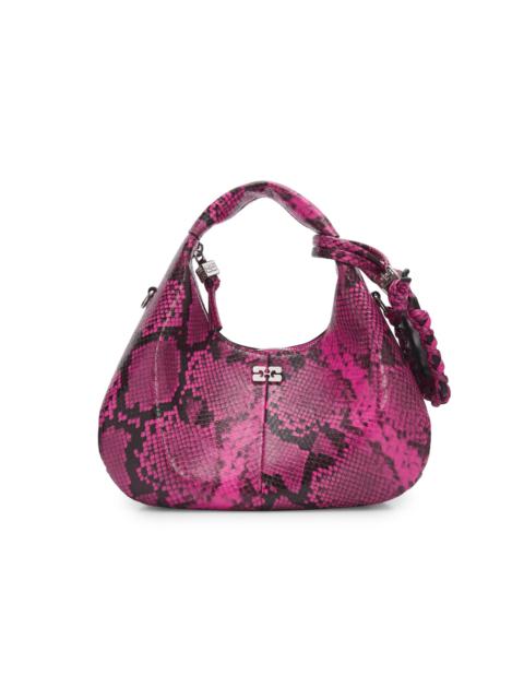 GANNI Women's Mini Snake-Embossed Hobo Bag - Raspberry Rose