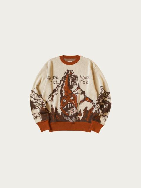 Kapital 8G Jacquard Knit Vintage Crew Sweater (SLIDE ROCK BOLTER) - Orange
