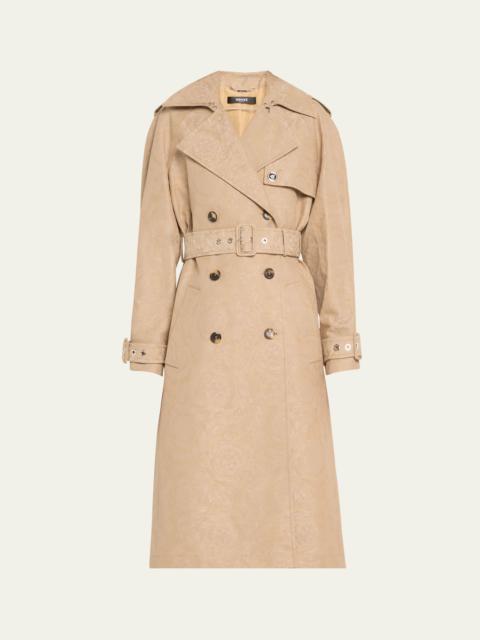 VERSACE Barocco Jacquard Double-Breasted Belted Trench Coat