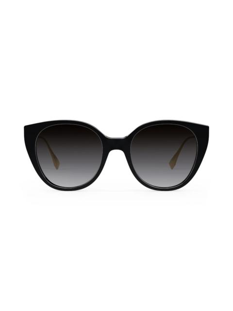 The Fendi Baguette 54mm Round Sunglasses in Shiny Black /Smoke Polarized