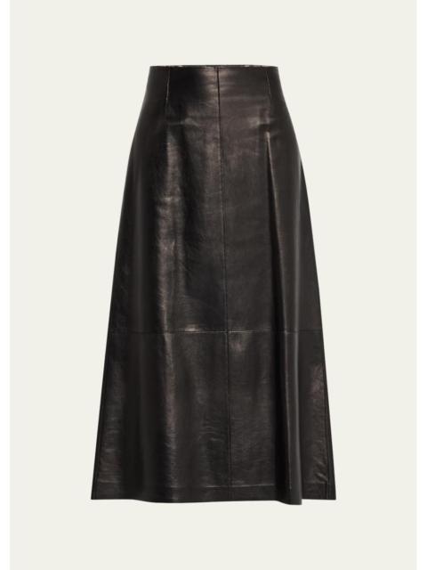 Lafayette 148 New York A-Line Leather Midi Skirt