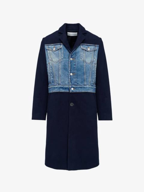Alexander McQueen Men's Hybrid Overcoat in Navy/blue Washed