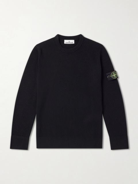 Stone Island Logo-Appliquéd Ribbed Virgin Wool Sweater
