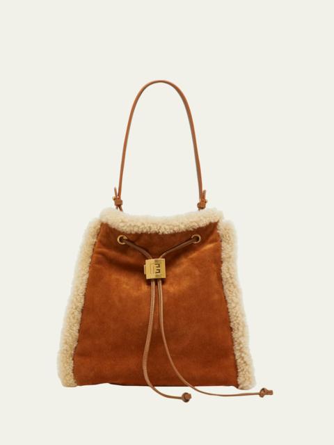 Balmain Pulse Shearling-Trim Suede Backpack