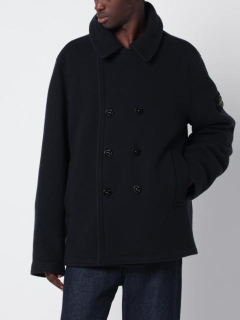 Stone Island Navy blue double-breasted coat in wool and cashmere