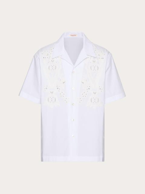 BOWLING SHIRT IN COTTON POPLIN WITH POMEGRANATE EMBROIDERY
