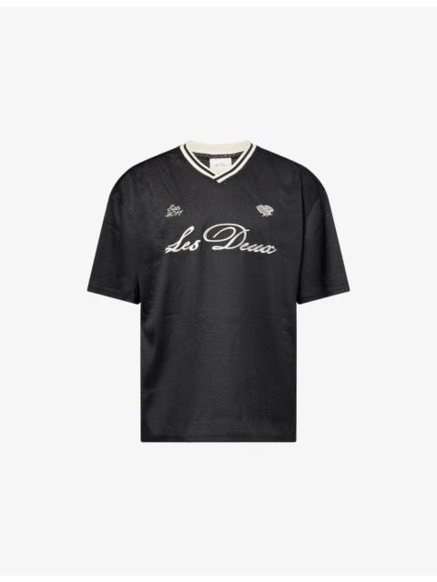 Les Deux Brand-Embroidered Mesh Woven T-Shirt