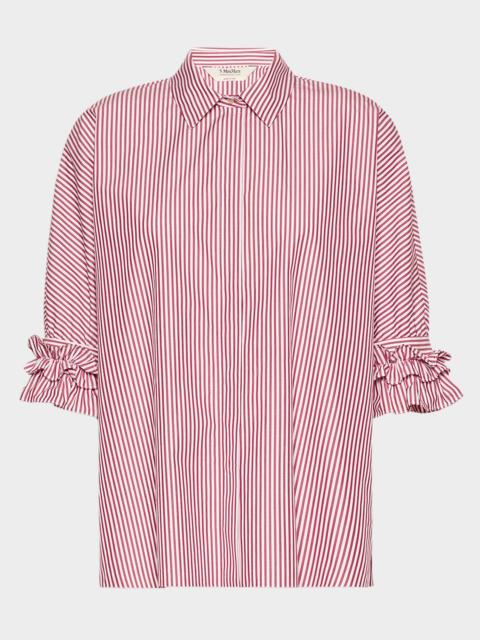 Max Mara Ruffle-Trim Striped Cotton Poplin Shirt