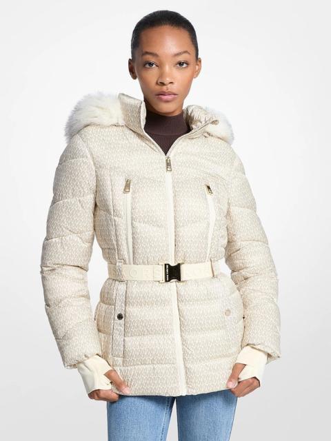MICHAEL KORS Faux Fur Trim Belted Puffer Jacket