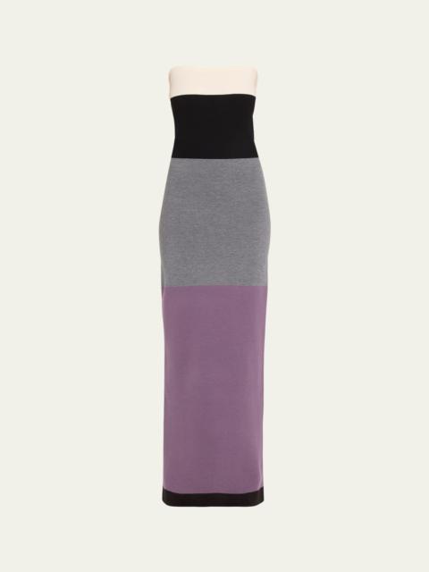 ZANKOV Zorina Colorblock Strapless Wool Maxi Dress