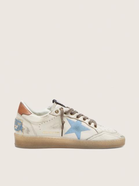 Golden Goose Women’s Ball Star LTD in white leather with light blue embroidered star