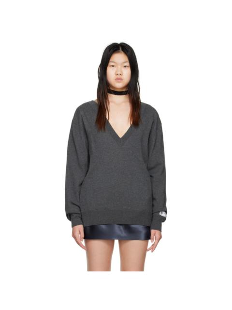 Gray Deep V-Neck Sweater