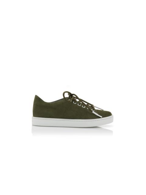 Manolo Blahnik Khaki Green Suede Low Cut Sneakers