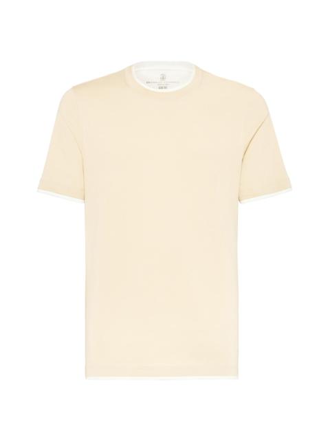 Brunello Cucinelli Men's Cotton Jersey Round Neck Slim Fit T-Shirt With Faux-Layering - Beige