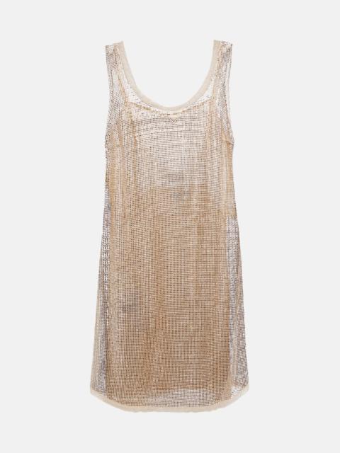 Prada Crystal-embellished mesh minidress