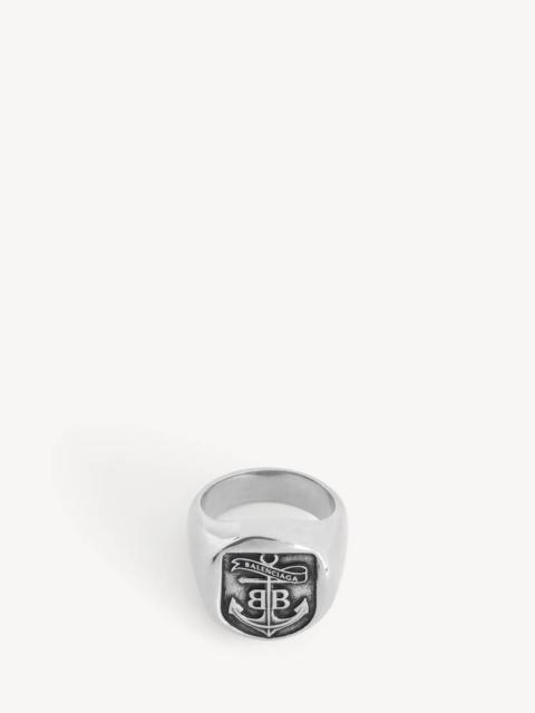 BALENCIAGA Men's Anchor Crest Signet Ring in Antique Silver