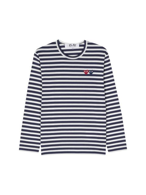 heart-patch striped cotton T-shirt