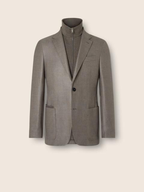 ZEGNA DARK TAUPE MÉLANGE CASHMERE SILK AND LINEN JACKET