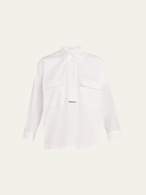 Brunello Cucinelli Monili-Trim Matte Poplin Button-Down Shirt