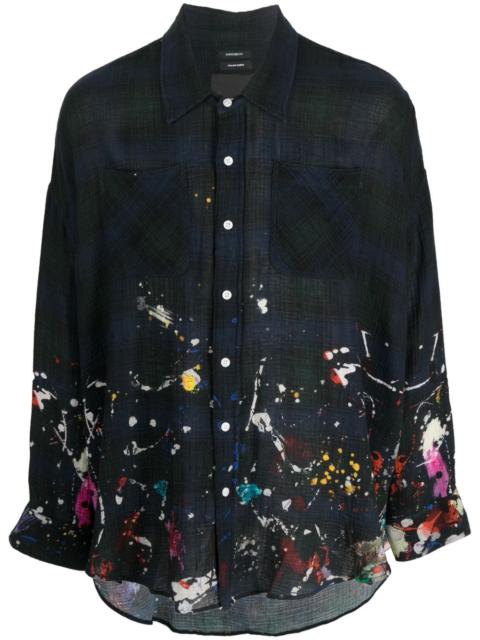checkered paint-splattered shirt