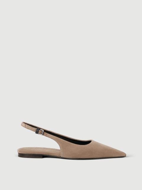 Brunello Cucinelli Suede slingback flats with shiny detail