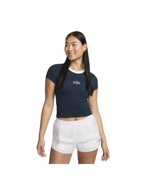 Nike (WMNS) Nike Sportswear Chill Knit Crop T-shirt Asia Sizing 'Navy White' HF8820-478